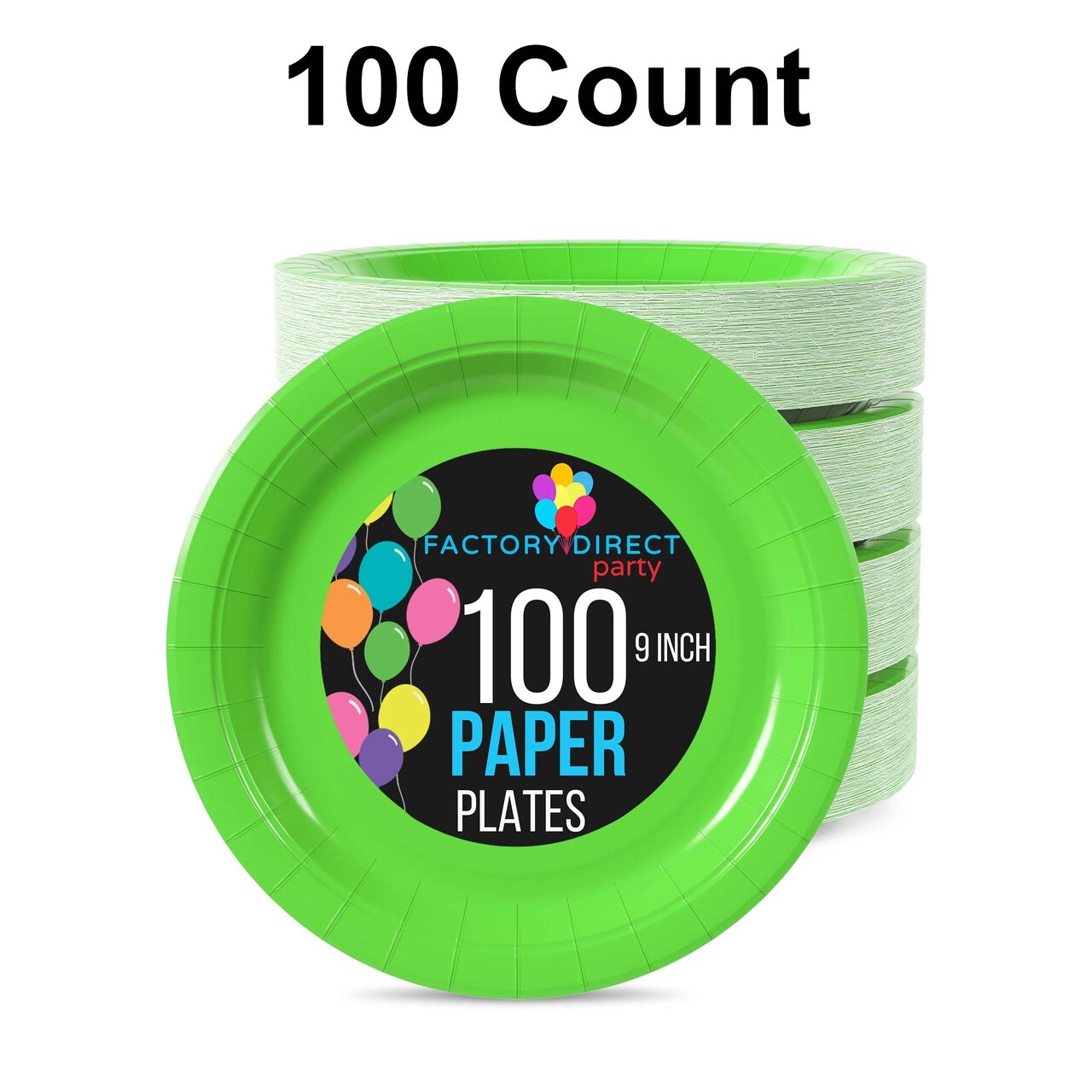 100 Count Lime Green Paper Plates 9 Inch Disposable Plates for Parties Events and Picnics